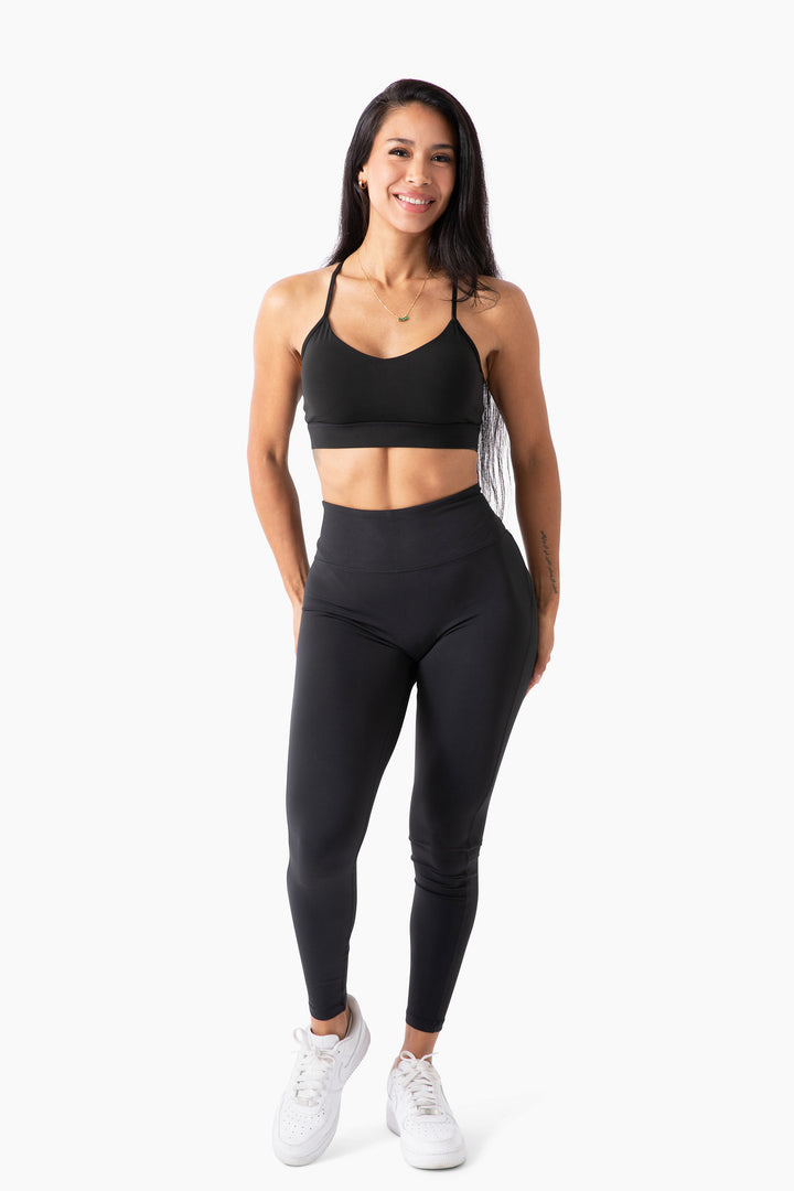 Crossback Yoga Leggings, Squat-Proof, 4-Way Stretch, Moisture-Wicking, Black