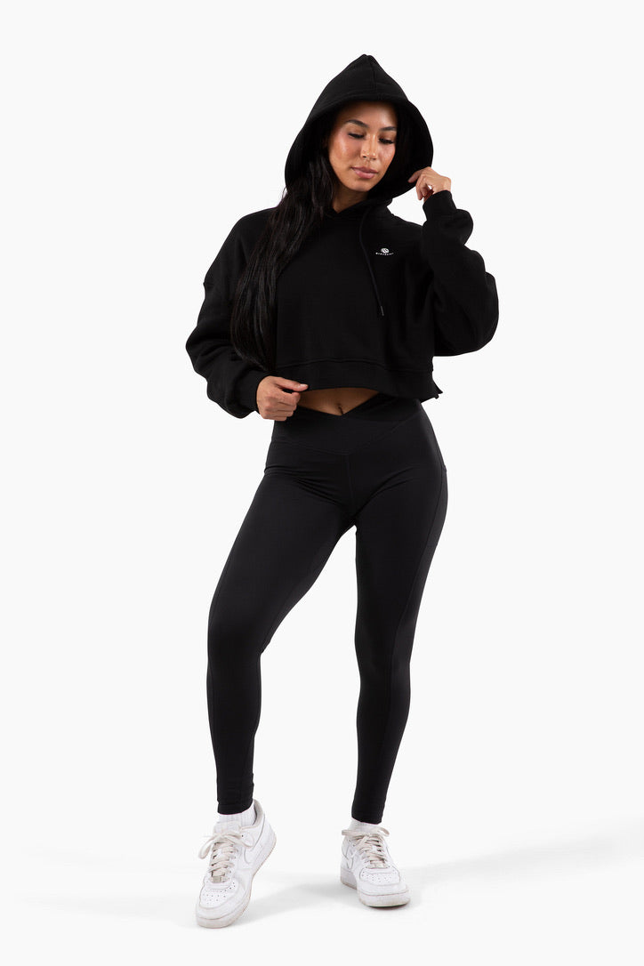 Crossover Yoga Leggings, Squat-Proof, 4-Way Stretch, Moisture-Wicking, Black