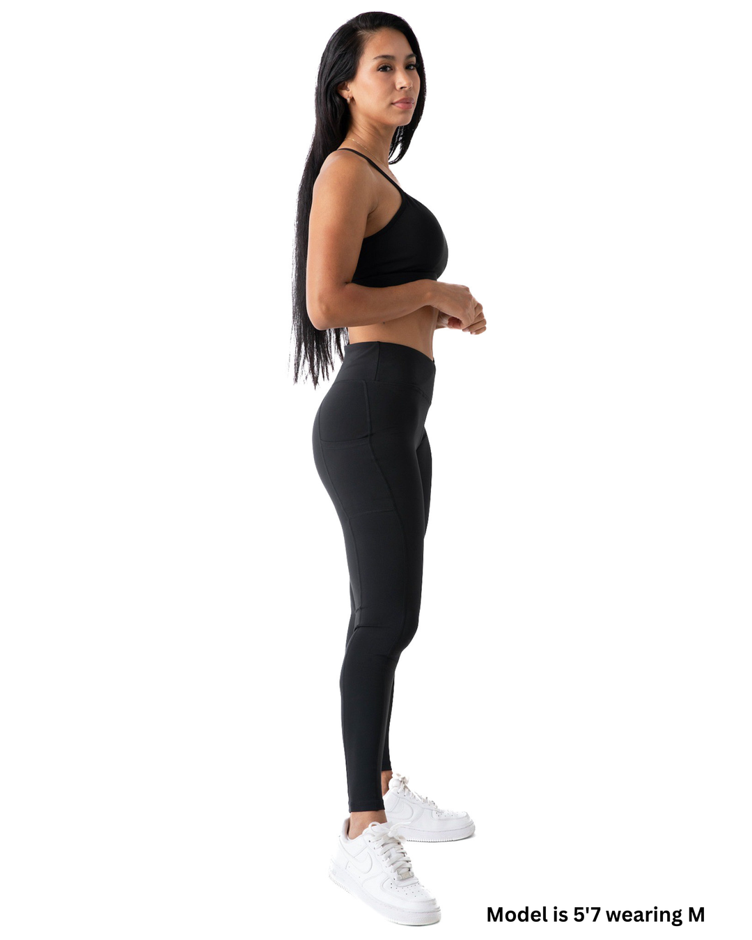 Crossover Yoga Leggings, Squat-Proof, 4-Way Stretch, Moisture-Wicking, Black