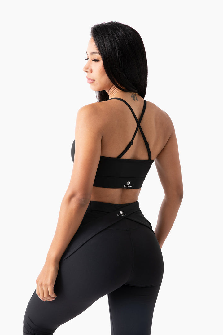 Crossback Yoga Leggings, Squat-Proof, 4-Way Stretch, Moisture-Wicking, Black