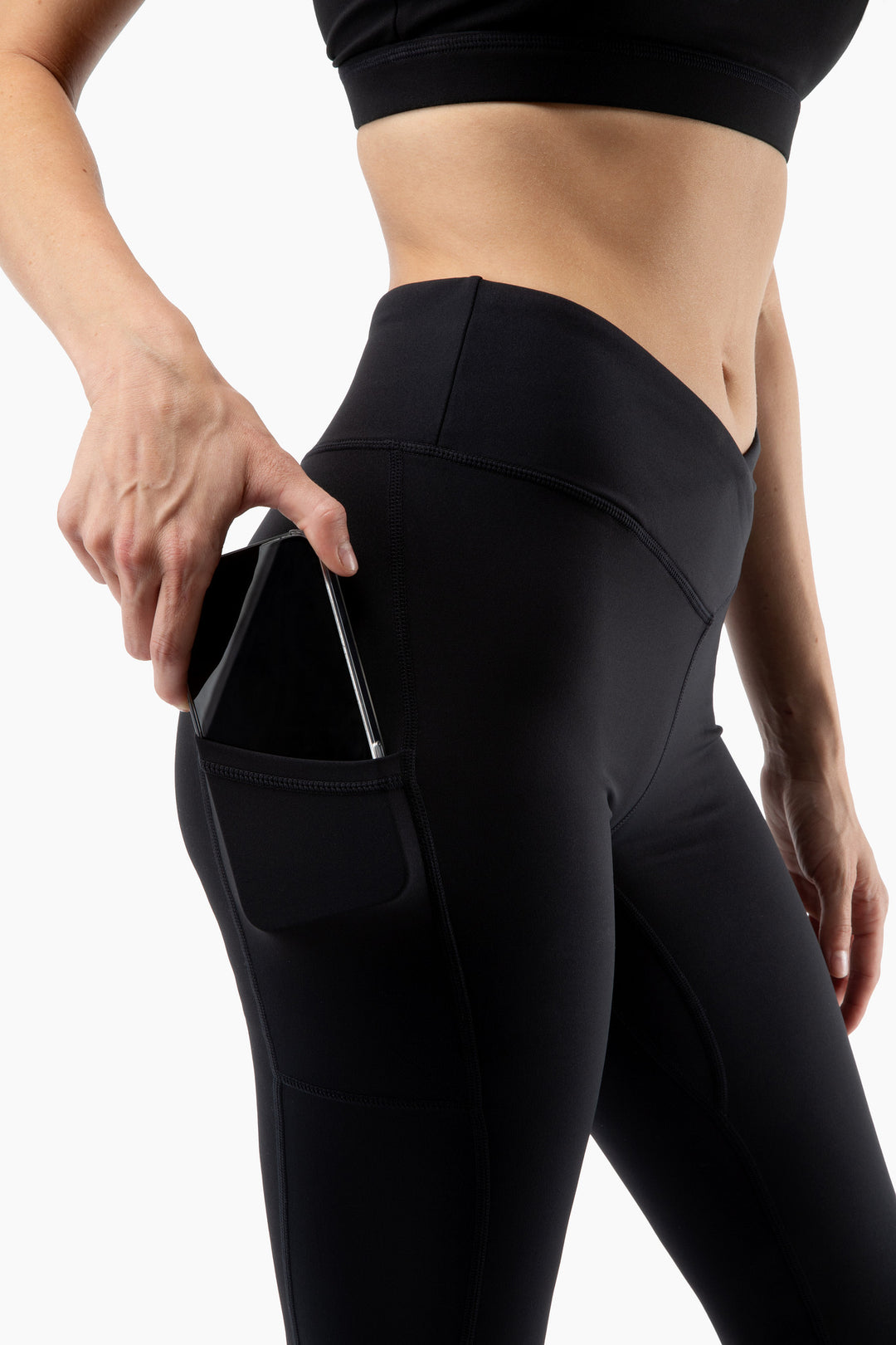 Crossover Leggings, Squat-Proof, 4-Way Stretch, Moisture-Wicking, Black
