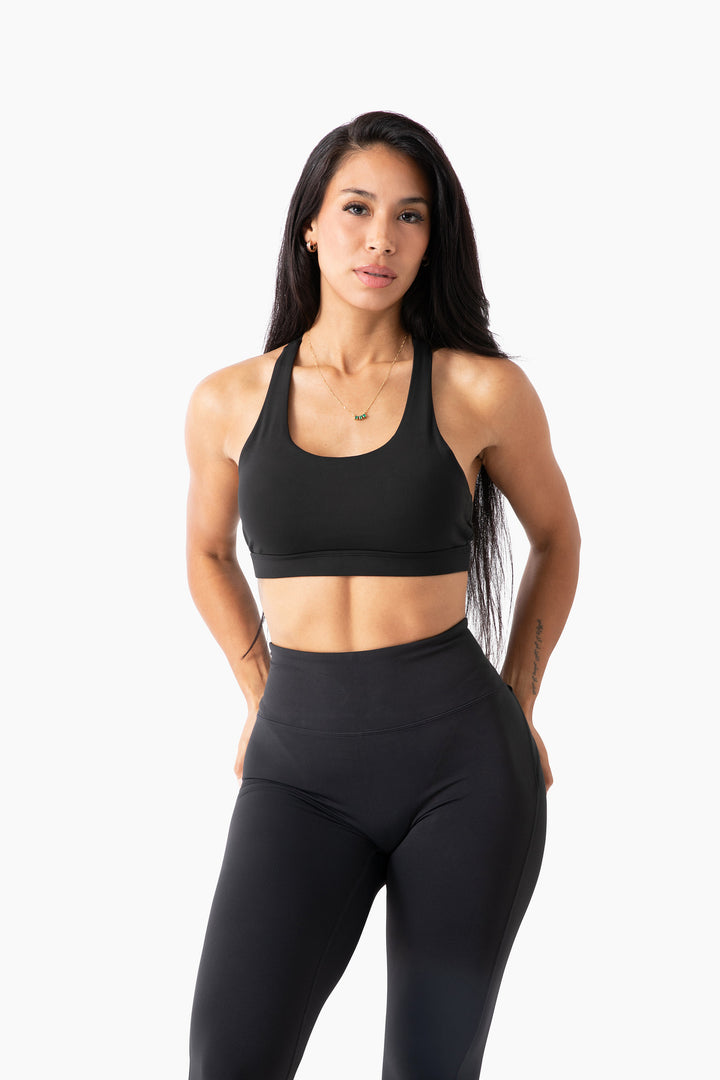 Crossback Yoga Leggings, Squat-Proof, 4-Way Stretch, Moisture-Wicking, Black