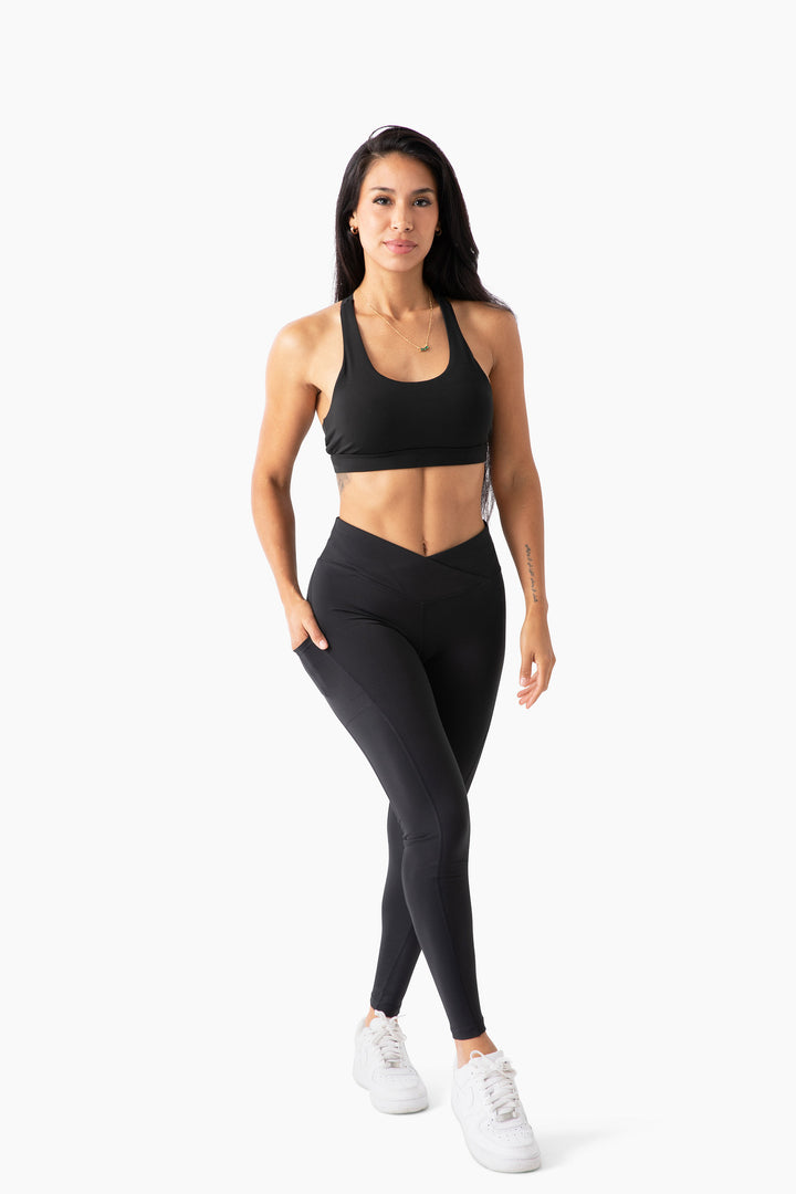 Crossover Yoga Leggings, Squat-Proof, 4-Way Stretch, Moisture-Wicking, Black
