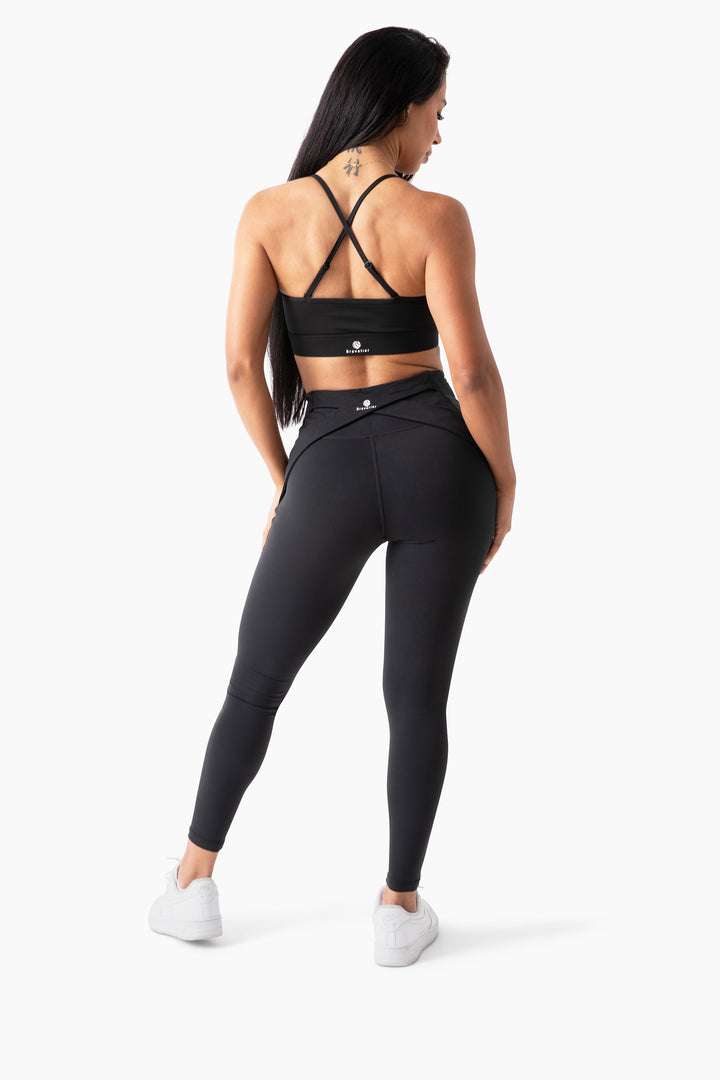 Crossback Yoga Leggings, Squat-Proof, 4-Way Stretch, Moisture-Wicking, Black