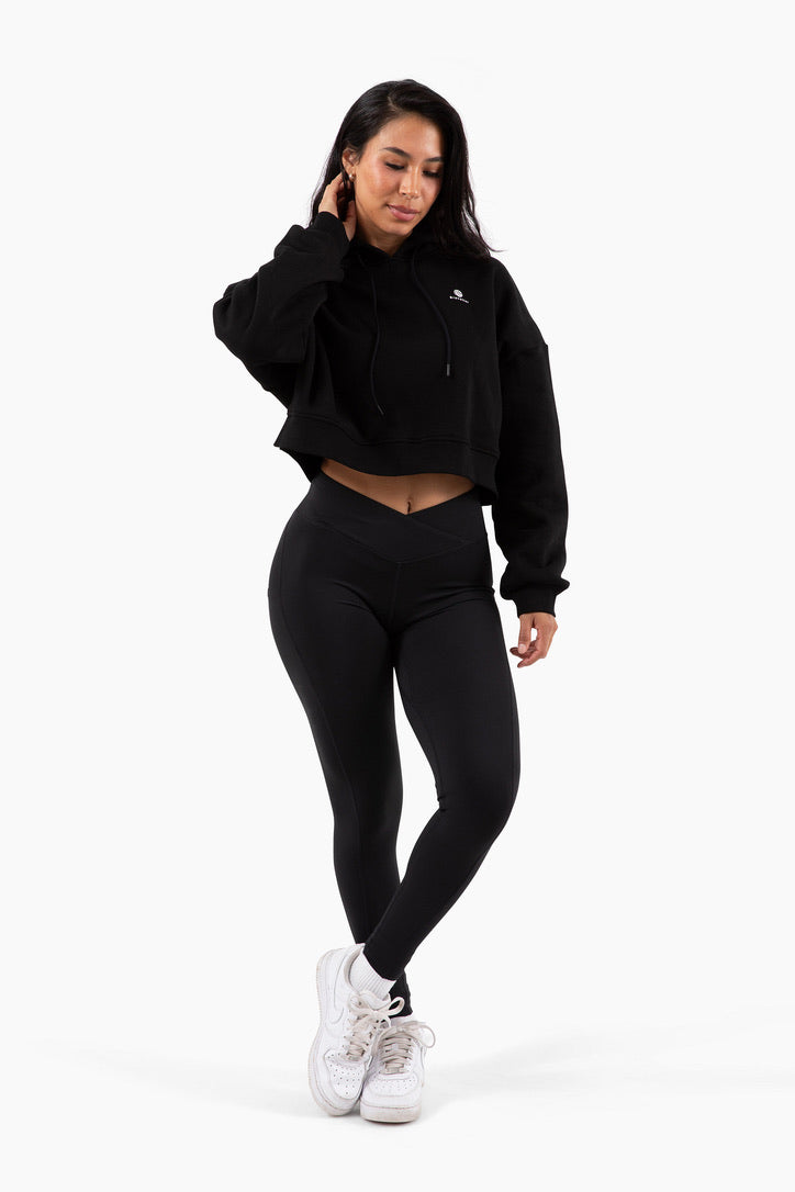 Crossover Yoga Leggings, Squat-Proof, 4-Way Stretch, Moisture-Wicking, Black