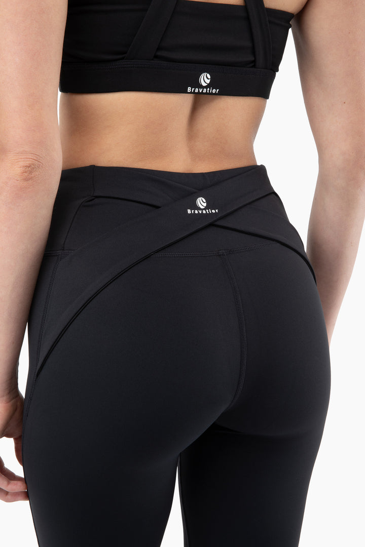 Crossback Leggings, Squat-Proof, 4-Way Stretch, Moisture-Wicking, Black