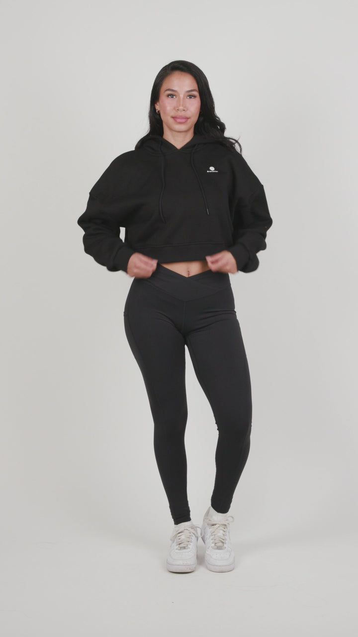 Crossover Yoga Leggings, Squat-Proof, 4-Way Stretch, Moisture-Wicking, Black